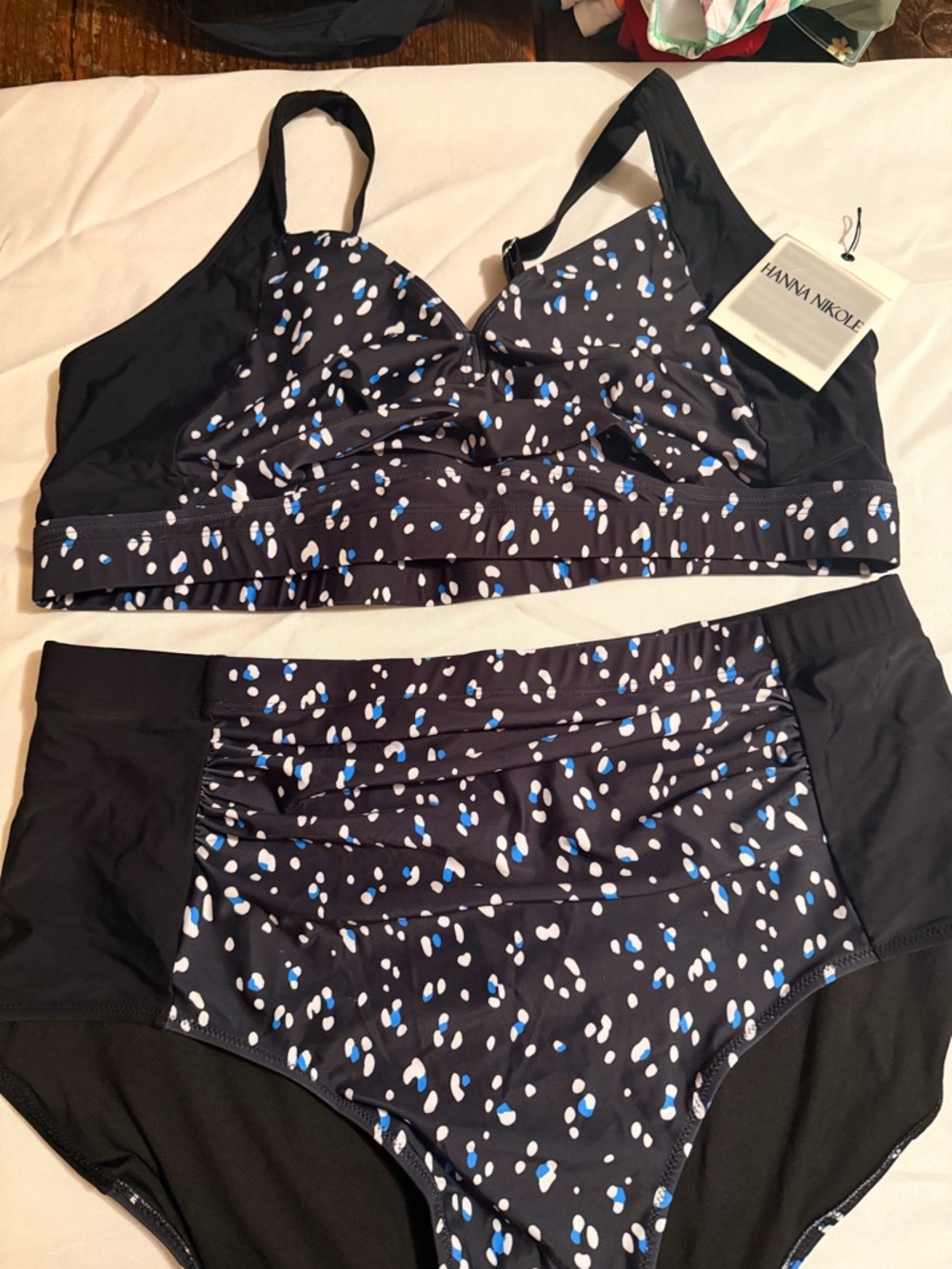 Black & Blue Printed Swim Bra - Supportive Women’s Swim Top